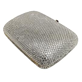Judith Leiber-Judith Leiber Small Silver Crystal Embellished Minaudière Clutch-Silvery
