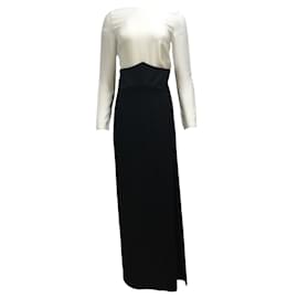 Autre Marque-Judy Zhang Ivory / Black Two-tone Long Sleeved Full-length Silk Formal Dress-Cream