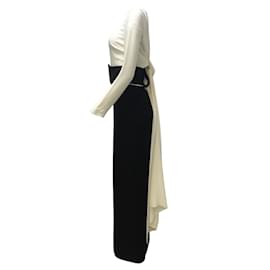 Autre Marque-Judy Zhang Ivory / Black Two-tone Long Sleeved Full-length Silk Formal Dress-Cream
