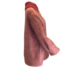 Loro Piana-Jaqueta de caxemira com botões de couro de bezerro Loro Piana vermelha com várias nervuras gola de tricô-Vermelho