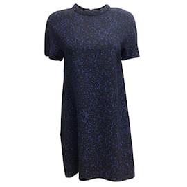 Proenza Schouler-Proenza Schouler Black / Blue Printed Short-sleeved Crepe Short Casual Dress-Black