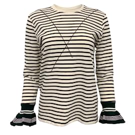 R13-R13 Black / Ivory Striped Long Sleeve Tee with Bell Sleeves-Cream