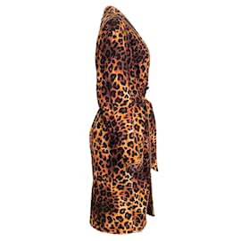 R13-R13 Orange Leopard Padded Winter Robe Coat-Orange