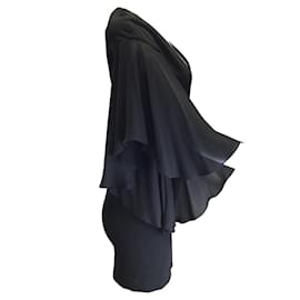 Ralph Lauren-Ralph Lauren Black Label Black Flutter Sleeved Crepe Mini Dress-Black