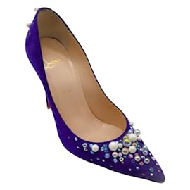 Christian Louboutin-Christian Louboutin Candidate 100 Purple Embellished Pointed Toe Suede Pumps-Purple