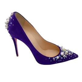 Christian Louboutin-Christian Louboutin Candidate 100 Purple Embellished Pointed Toe Suede Pumps-Purple