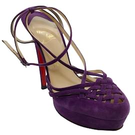Christian Louboutin-Christian Louboutin Violet Woven Front Ankle Strap Platforms-Violet
