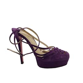 Christian Louboutin-Christian Louboutin Purple Woven Front Ankle Strap Platforms-Purple