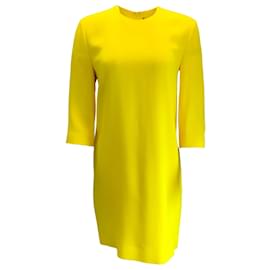 Ralph Lauren-Vestido recto de crepé amarillo con manga tres cuartos de Ralph Lauren Black Label-Amarillo