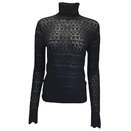 Ralph Lauren Collection-Ralph Lauren Collection Black Long Sleeved Turtleneck Cashmere and Silk Knit Sweater-Black