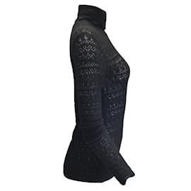 Ralph Lauren Collection-Ralph Lauren Collection Pull en cachemire et soie à col roulé noir à manches longues-Noir