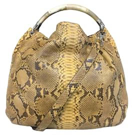 Ralph Lauren Collection-Ralph Lauren Collection Horn Handle Tan / Brown Python Skin Leather Hobo Bag-Camel
