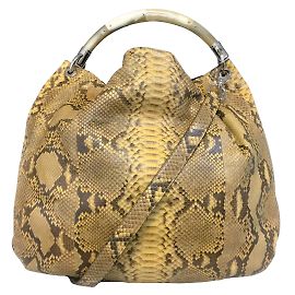Ralph Lauren Collection Collezione Ralph Lauren Manico in corno marrone chiaro / Borsa Hobo in pelle di pitone marrone Cammello