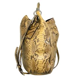 Ralph Lauren Collection-Ralph Lauren Collection Horn Handle Tan / Bolsa hobo de couro pele de python marrom-Camelo