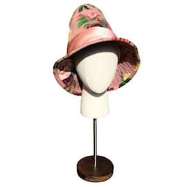 Dolce & Gabbana-Dolce & Gabbana Cappello da pescatore floreale in velluto multi rosa-Rosa