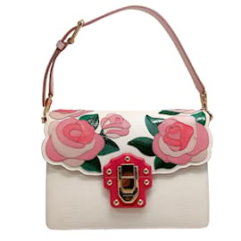 Dolce & Gabbana-Dolce & Gabbana Pink Roses Lucia Sac à bandoulière en cuir de lézard ivoire-Rose