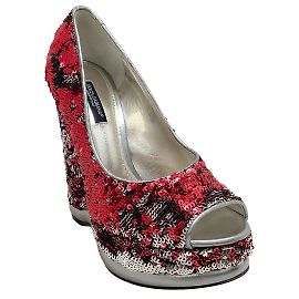 Dolce & Gabbana Dolce&Gabbana Rosso / Décolleté con plateau e punta aperta con paillettes argento Rosso