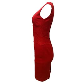 Dolce & Gabbana-Dolce & Gabbana Red Lace Trimmed Sleeveless Crepe Mini Formal Dress-Red