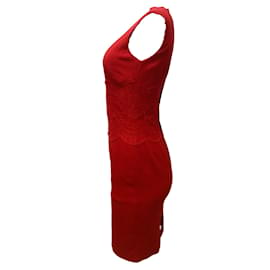 Dolce & Gabbana-Vestido formal Dolce & Gabbana renda vermelha sem mangas sem manga crepe-Vermelho