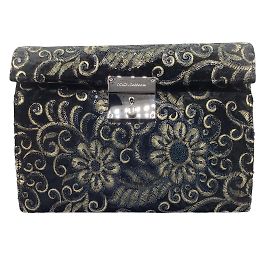Dolce & Gabbana Paillettenbesticktes Schwarz / Anthrazit / Clutch aus metallischem Samt Schwarz