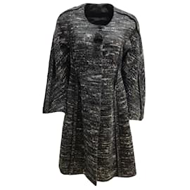 Donna Karan-Donna Karan New York Fall 2010 Black and Grey Mid-Length Wool Tweed Coat-Black