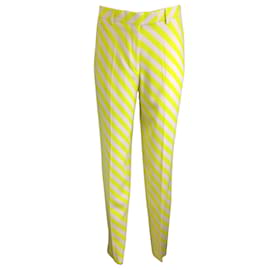 Dries Van Noten-Dries van Noten Beige / Pantaloni in crêpe a righe giallo fluo / Pantaloni-Giallo