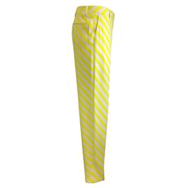 Dries Van Noten-Dries van Noten Beige / Neon Yellow Striped Crepe Trousers / Pants-Yellow