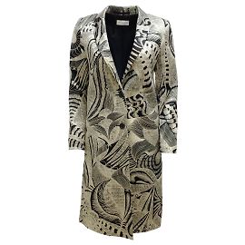 Schwarzer und elfenbeinfarbener bestickter Mantel von Dries van Noten Schwarz