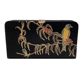 Pochette Dries van Noten in pelle nera con uccellini dipinti Nero