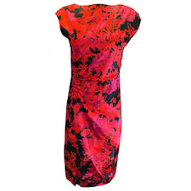 Dries Van Noten-Dries van Noten Poppy Red / pink / Black Deto Ruched Gathered Floral Printed Midi Shift Dress-Multiple colors