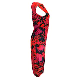 Dries Van Noten-Dries van Noten rojo amapola / rosado / Vestido recto a media pierna con estampado floral fruncido y fruncido Deto negro-Multicolor