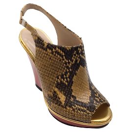 Dries van Noten Tan / Sandalias de cuña de madera con plataforma efecto piel de serpiente rojas Otro