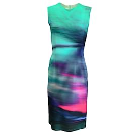 Dries Van Noten-Dries van Noten Turquoise / Pink Multi Delavina Blurred Print Sleeveless Crepe Sheath Dress-Multiple colors