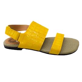 Dries Van Noten-Dries van Noten Gelbe flache Sandalen aus Lackleder mit Krokodilprägung-Gelb