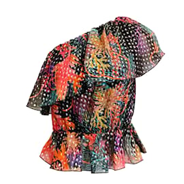 Autre Marque-Dundas Schwarze Multi-Lurex-Bluse mit Rüschen und einer Schulter-Mehrfarben