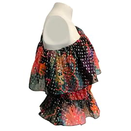 Autre Marque-Dundas Schwarze Multi-Lurex-Bluse mit Rüschen und einer Schulter-Mehrfarben