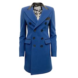 Each X Other-Each x Other Manteau bleu doublé en laine et cachemire avec garniture en cuir-Bleu
