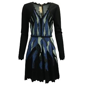 Elie Saab langärmliges Strickkleid aus Viskosemischung Schwarz
