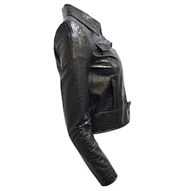 Elie Tahari-Elie Tahari Schwarze Jagger-Jacke aus Kunstleder mit Krokoprägung und durchgehendem Reißverschluss-Schwarz