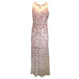 Elie Tahari-Elie Tahari Rosa Augenie ärmelloses Kleid mit Perlen und floralen Paillettenverzierungen / formelle Kleidung-Pink
