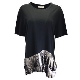 Jil Sander Schwarz / Kurzärmlige Bluse mit plissiertem Besatz in Silber-Metallic Schwarz