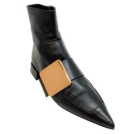 Bota de fivela dourada de couro preto Jil Sander bico fino Preto