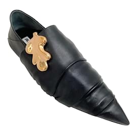 Jil Sander-Jil Sander Black Leather Pointed Wrap Loafers-Black