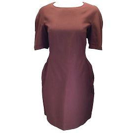 Jil Sander Abito bordeaux in cotone e seta a maniche corte Porpora