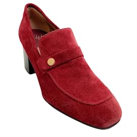 Laurence Dacade-Laurence Dacade Wine Suede Tracy Loafer Pumps-Red