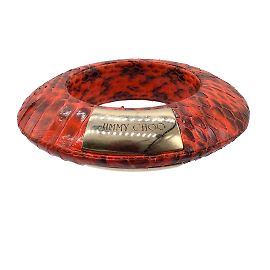 Jimmy Choo Red / Black Chunky Snakeskin Leather Bracelet Red
