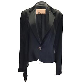 John Galliano Vintage Black One Button Silk Chiffon and Satin Blazer Black