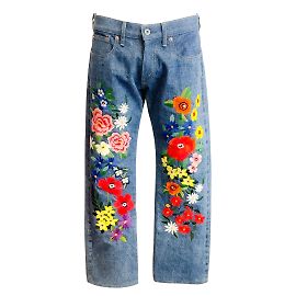 Junya Watanabe COMME des GARÇONS Vaqueros de pierna recta con bordado floral de lavado medio multicolor Multicolor
