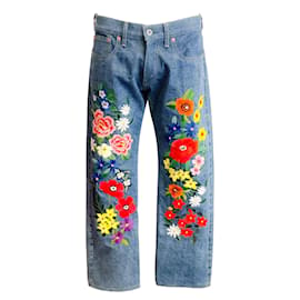 Junya Watanabe-Junya Watanabe COMME des GARÇONS Vaqueros de pierna recta con bordado floral de lavado medio multicolor-Multicolor