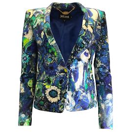 Just Cavalli Blue / Green Floral Printed Single Button Blazer Blue